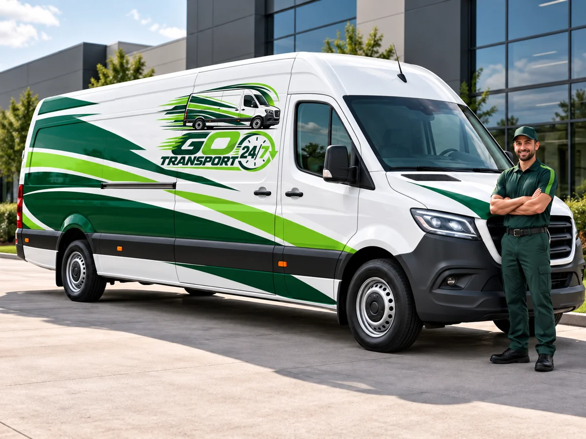 Illustratie van een XXL camionette met Go Transport-logo