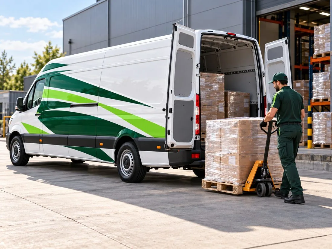 Illustratie van pallettransport met een XXL camionette